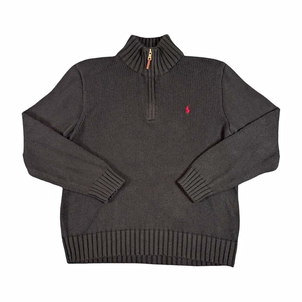 Polo by Ralph Lauren Mens Sweater Black Cotton Knit 1/4 Zip Mock Neck Size L